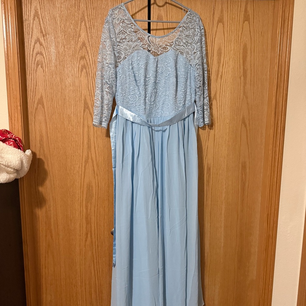 Berylove Chic Light Blue Lace Long‎ Sleeve Dress